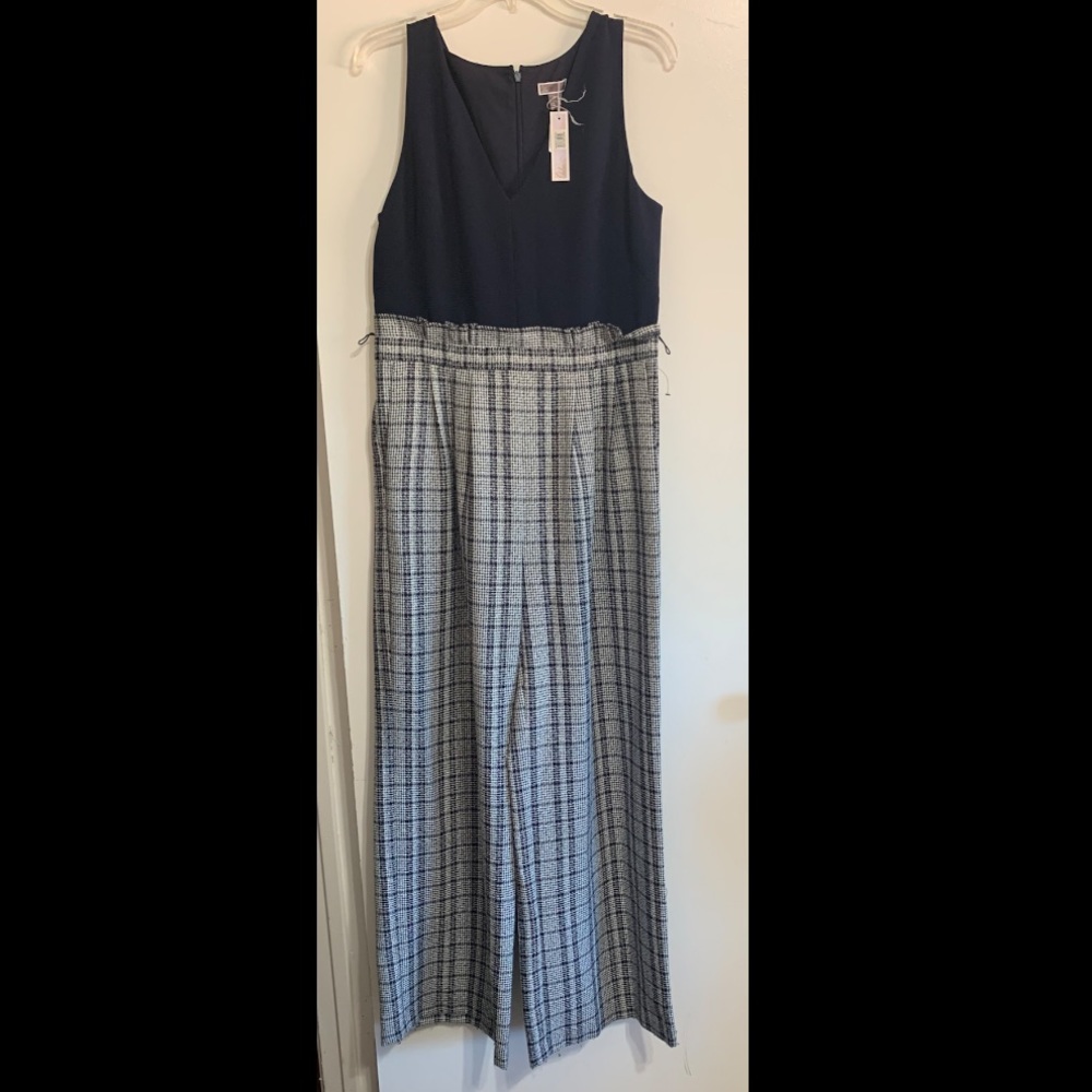 Chelsea28 Wide Leg Tweed Jumpsuit (Navy and Ivory)